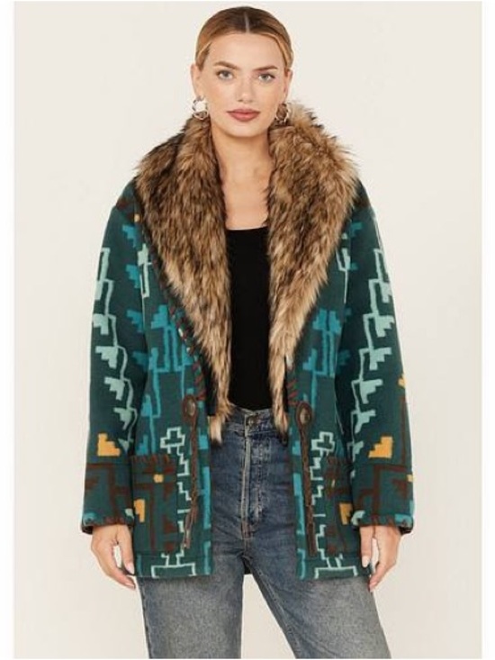Tasha Polizzi Jackets & Blazers - Tasha Polizzi Southwestern Print Blanket Jullian Jacket with Faux Fur